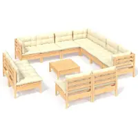 vidaXL 12-tlg. Garten-Lounge-Set mit Creme Kissen Massivholz Kiefer