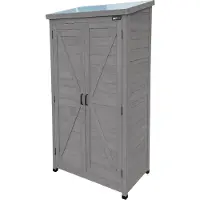 Axi Hugo Gartenschrank aus Holz in Warm Grijs | Geräteschrank / Geräteschuppen für den Garten mit 3 festen Ablagen | 85 x 52 x 174 cm