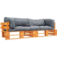 vidaXL 2-tlg. Garten-Palettensofa-Set Kissen in Grau Kiefernholz