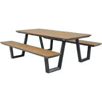 Axi Nori Picknicktisch in Teak Holz Look & Anthrazit für 6 Personen | Picknick Tisch / Picnic Table / Picknickbank für Erwachsene aus Aluminium & Polywood | Set für den Garten | 200 x 190 cm