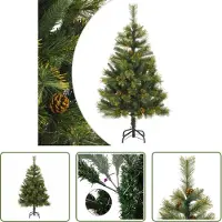The Living Store Künstlicher Weihnachtsbaum Klappbar mit Zapfen 120 cm