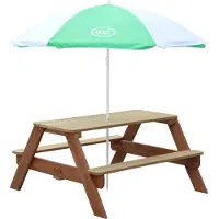 Axi Nick Kinder Picknicktisch aus Holz | Kindertisch in Braun mit Sonnenschirm für den Garten
