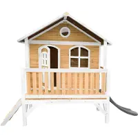 Axi Spielhaus Stef mit grauer Rutsche | Stelzenhaus in Braun & Weiß aus Holz für Kinder | Spielturm für den Garten