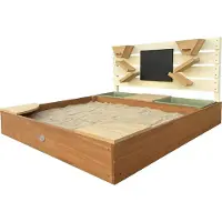 Axi Cato Sandkasten aus Holz mit Behältern für z.B Wasser, Stauraum, Kreidetafel & Spielwand - Beige und Braun | Sandkasten inklusive Trichter | Mit Plane & Bodentuch | 105x100x58,5 cm