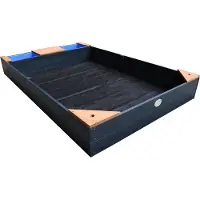 Axi Kelly Sandkasten mit Wasserbecken und Bank Anthrazit/Braun – mit 2 blauen Becken – inklusive Abdeckplane und Bodenvlies