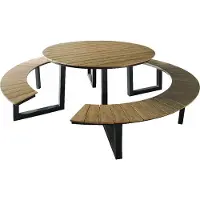 Axi Taco runder Picknicktisch in Teak Holz Look & Anthrazit für 6 Personen | Picknick Tisch, Picnic Table/Picknickbank Rund für Erwachsene aus Aluminium, Polywood | Set für den Garten | 200 x 190 cm