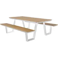 Axi Nori Picknicktisch in Teak Holz Look & Weiß für 6 Personen | Picknick Tisch / Picnic Table / Picknickbank für Erwachsene aus Aluminium & Polywood | Set für den Garten | 200 x 190 cm