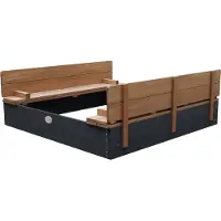 Axi Sandkasten Ella aus Holz mit Deckel XL | Sand Kasten mit Sitzbank & Abdeckung für Kinder in Anthrazit & Braun | 120 x 120 cm
