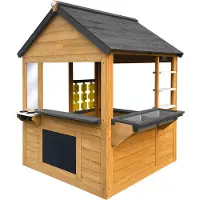Axi Lynn Spielhaus aus Holz in Braun & Anthrazit | Outdoor Kinderspielhaus für den Garten mit Spielküche, Tic Tac Toe & Zubehör | Gartenhaus für Kinder
