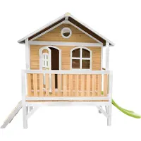 Axi Spielhaus Stef mit hellgrüner Rutsche | Stelzenhaus in Braun & Weiß aus Holz für Kinder | Spielturm für den Garten