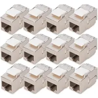 Digitus CAT 6A Kompakt-Keystone Modul, geschirmt, werkzeugfreier Montageanschluss, 12 Stk., Flach, Silber, RJ-45, Buchse, 10GBase-T, Nickel/Gold
