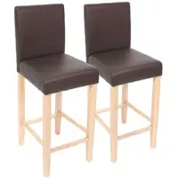 Décoshop26 - Set aus 2 Barhockern mit Rücken- und Fußstütze braunem Echtledersitz hellen Massivholzbeinen 04_0011534