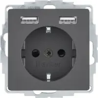 Hager Berker MAN0204523 Steckdose SCHUKO mit USB A-A Q.1/Q.3 tiefschwarz matt, lackiert