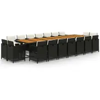 vidaXL 19-tlg. Garten-Essgruppe mit Kissen Schwarz Poly Rattan