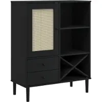 vidaXL Highboard SENJA Rattan-Optik Schwarz 90x40x112 cm Kiefernholz