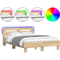 vidaXL Bettgestell mit Kopfteil LED-Beleuchtung Sonoma-Eiche 120x200cm