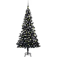 vidaXL Künstlicher Weihnachtsbaum Beleuchtung & Kugeln Schwarz 210 cm
