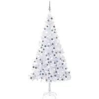 vidaXL Künstlicher Weihnachtsbaum mit Beleuchtung Kugeln L 240 cm Weiß