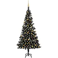 vidaXL Künstlicher Weihnachtsbaum Beleuchtung & Kugeln Schwarz 240 cm