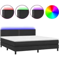 vidaXL Boxspringbett mit Matratze & LED Schwarz 180x200 cm Kunstleder