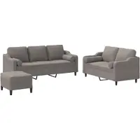vidaXL 3-tlg. Sofagarnitur mit Kissen Taupe Stoff