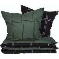Schiesser Bettwäscheset Ellis | Kariert | Feinbiber | 2-teilig | 100% Baumwolle | Kuschelweich | YKK-Reißverschluss | 135x200 cm + 80x80 cm | Dunkelgrün