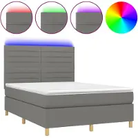 vidaXL Boxspringbett mit Matratze & LED Dunkelgrau 140x200 cm Stoff