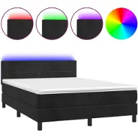 vidaXL Boxspringbett mit Matratze & LED Schwarz 140x200 cm Samt