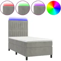 vidaXL Boxspringbett mit Matratze & LED Hellgrau 80x200 cm Samt