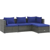 vidaXL 4-tlg. Garten-Lounge-Set mit Kissen Poly Rattan Grau