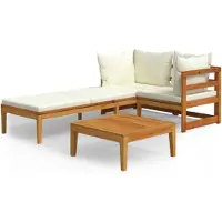 vidaXL 3-tlg. Garten-Lounge-Set mit Cremeweißen Kissen Massivholz Akazie