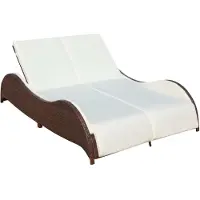vidaXL Doppel-Sonnenliege mit Auflage Poly Rattan Braun