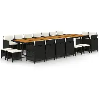 vidaXL 19-tlg. Garten-Essgruppe mit Kissen Schwarz Poly Rattan