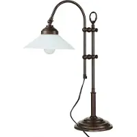 Licht-Erlebnisse Schreibtischlampe Messing Glas H: 49 cm E27 Kabelschalter Braun Weiß Premium Tischleuchte Tischlampe Arbeitszimmer