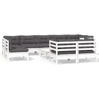 vidaXL 10-tlg. Garten-Lounge-Set mit Kissen Weiß Kiefer Massivholz