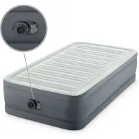 Intex Luftbett - 1 Person - 99 x 191 x 46 cm - Grau - Mit elektrischer Pumpe, Spannbettlaken Anthrazit, Kopfkissen, Molton 2 in 1 Kissenbezüge en Reperaturset