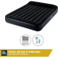Intex Luftbett - 2 Personen - 152 x 203 x 25 cm - Schwarz - Mit eingebauter Pumpe + Spannbettlaken Anthrazit + Reperaturset