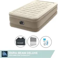 Intex Luftbett - 1 Person - 99 x 191 x 46 cm - Beige - Mit eingebauter Pumpe, Spannbettlaken Anthrazit en Reperaturset