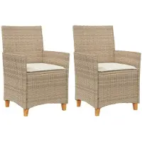 vidaXL Gartenstühle mit Kissen 2 Stk. Beige Poly Rattan Massivholz