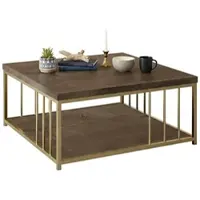 Dmora Wohnzimmertisch Dfedrizz, Niedriger Wohnzimmertisch, Kaffeeregal, Couchtisch für Sofa, 90x90h40 cm, Walnuss und Gold