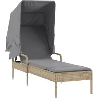 vidaXL Sonnenliege mit Dach Beige Poly Rattan