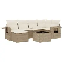 vidaXL 7-tlg. Garten-Sofagarnitur mit Kissen Beige Poly Rattan