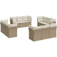 vidaXL 12-tlg. Garten-Sofagarnitur mit Kissen Beige Poly Rattan
