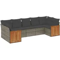 vidaXL 7-tlg. Garten-Sofagarnitur mit Kissen Grau Poly Rattan