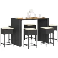 vidaXL 7-tlg. Gartenbar-Set mit Kissen Schwarz Poly Rattan