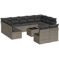 vidaXL 12-tlg. Garten-Sofagarnitur mit Kissen Grau Poly Rattan