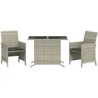 vidaXL 3-tlg. Bistro-Set mit Kissen Hellgrau Poly Rattan