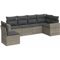 vidaXL 6-tlg. Garten-Sofagarnitur mit Kissen Grau Poly Rattan