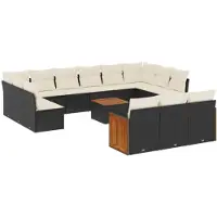 vidaXL 14-tlg. Garten-Sofagarnitur mit Kissen Schwarz Poly Rattan