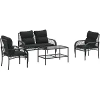 vidaXL 4-tlg. Garten-Sofagarnitur mit Kissen Schwarz Poly Rattan